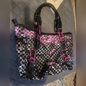 Betsey Johnson sequin tote handbag rare